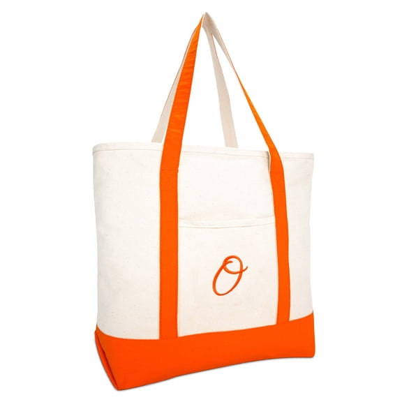 DALIX Personalized Shopping Tote Bag Monogram Orange Ballent Zippered Letter- O
