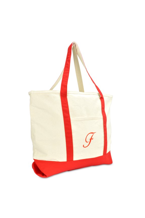 Personalized Shopping Tote Bag Monogram Red Ballent Zippered Letter- F