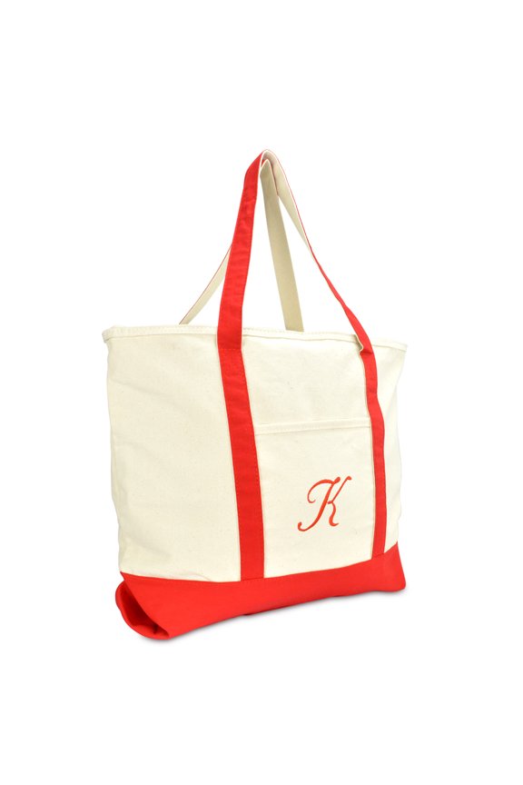 Personalized Shopping Tote Bag Monogram Red Ballent Zippered Letter- K
