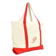 DALIX Personalized Shopping Tote Bag Monogram Red Ballent Zippered Letter- P