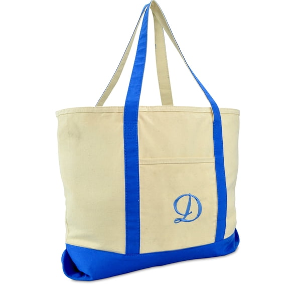 DALIX Personalized Shopping Tote Bag Monogram Royal Blue Ballent Zippered Letter- D