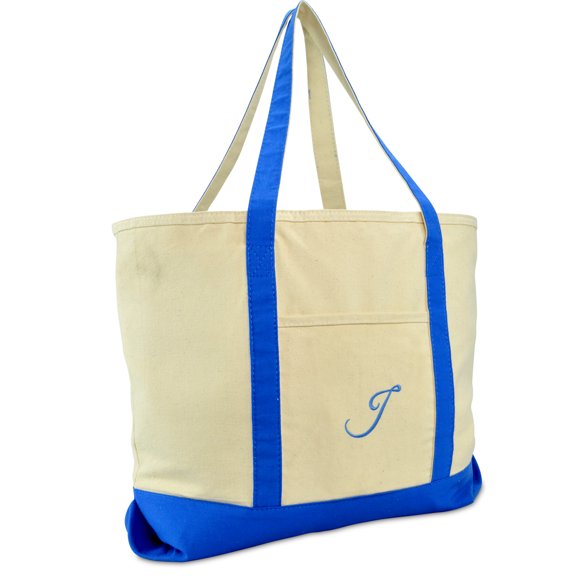 DALIX Personalized Shopping Tote Bag Monogram Royal Blue Ballent Zippered Letter- J