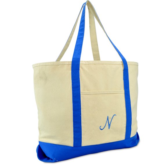 DALIX Personalized Shopping Tote Bag Monogram Royal Blue Ballent Zippered Letter- N