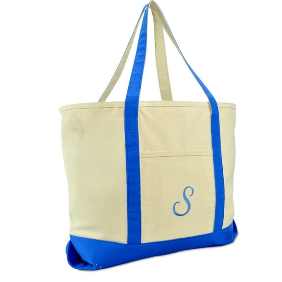 DALIX Personalized Shopping Tote Bag Monogram Royal Blue Ballent Zippered Letter- S