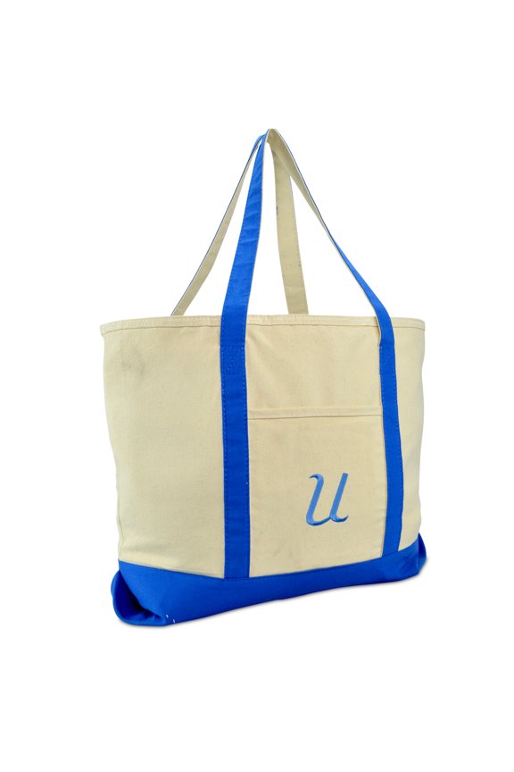 Personalized Shopping Tote Bag Monogram Royal Blue Ballent Zippered Letter- U