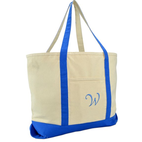 DALIX Personalized Shopping Tote Bag Monogram Royal Blue Ballent Zippered Letter- W