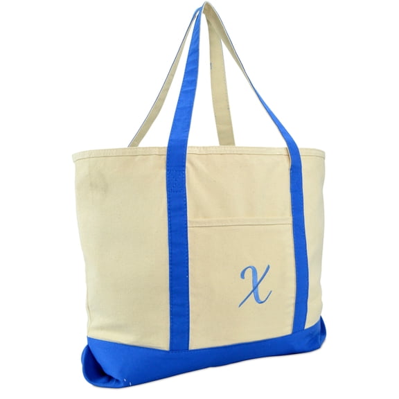 DALIX Personalized Shopping Tote Bag Monogram Royal Blue Ballent Zippered Letter- X