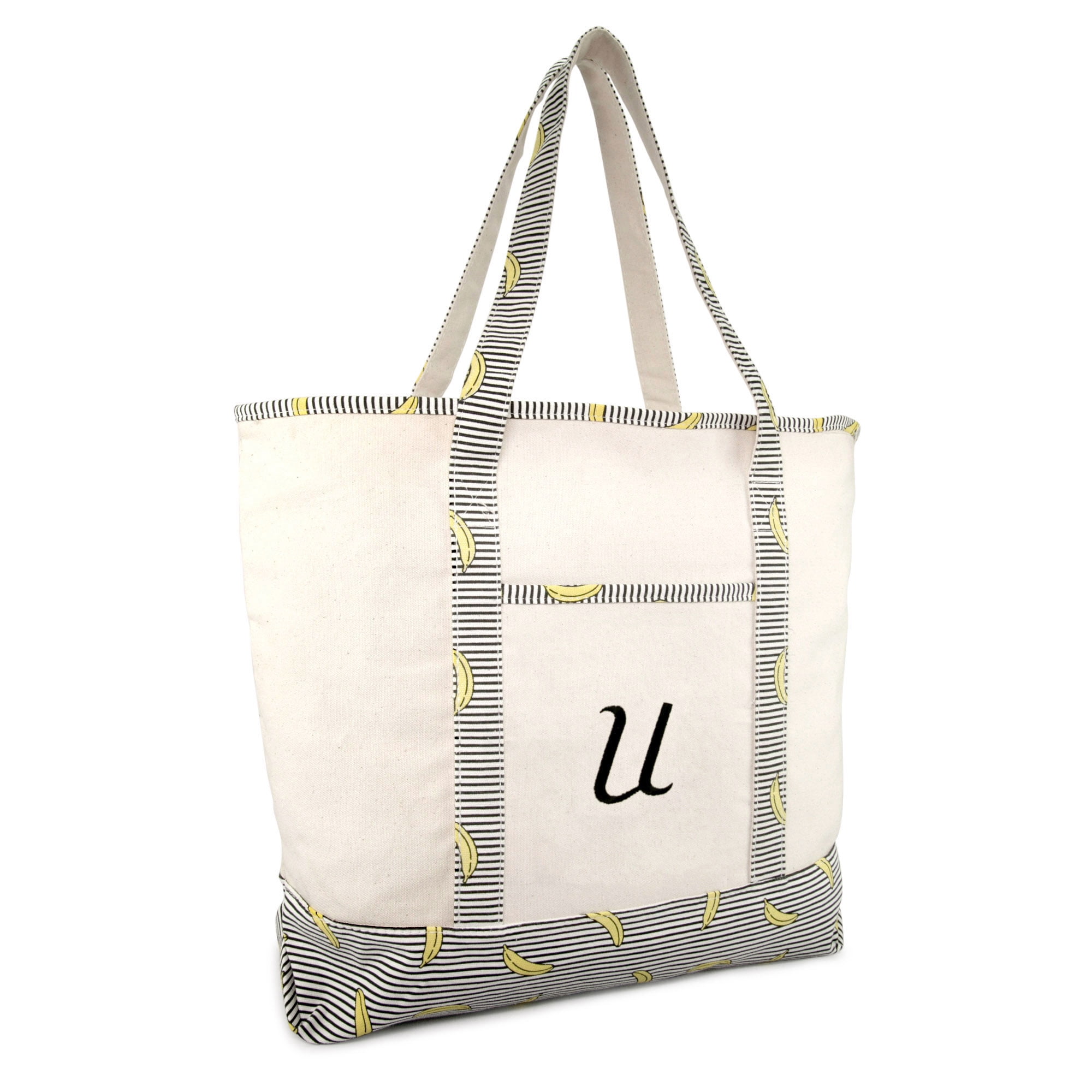  DALIX 20 E-Initial Tote Bag Monogrammed Cotton Canvas