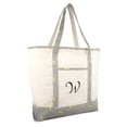 thumbnail image 1 of DALIX Personalized Shopping Tote Bag Monogram Striped Banana Ballent Zippered Letter- W, 1 of 8