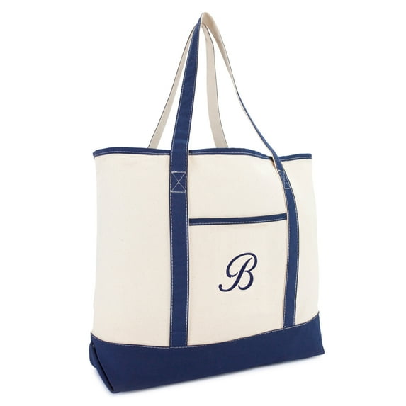 DALIX Personalized Tote Bag For Women Monogram Initial Open Top Navy Blue B