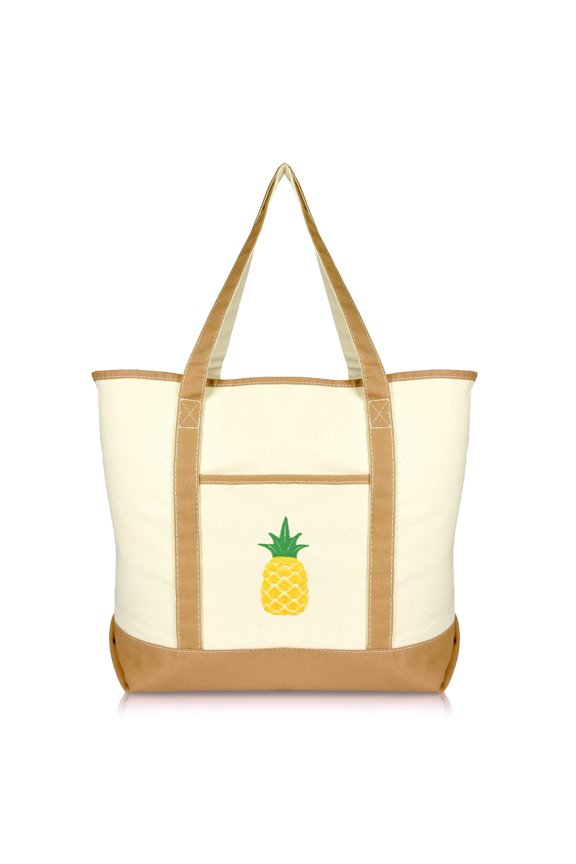 Pineapple Tote Bag Reusable Grocery Natural Canvas Fruits in Brown