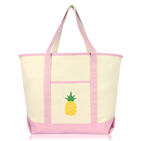 DALIX Pineapple Tote Bag Reusable Grocery Natural Canvas Fruits in Pink