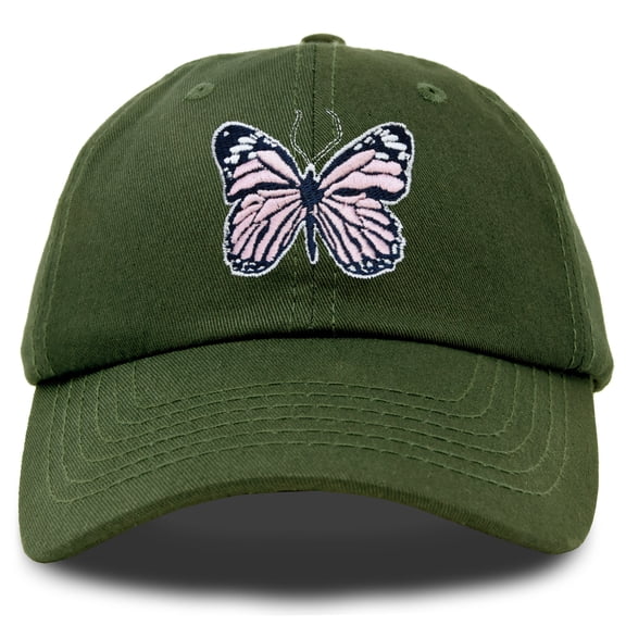 DALIX Pink Butterfly Hat Cute Womens Gift Embroidered Girls Cap in Olive