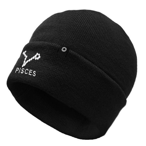 DALIX Pisces Zodiac Constellation Embroidered Cuff Beanie Cap in Black