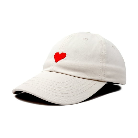 DALIX Pixel Heart Hat Womens Dad Hats Cotton Caps Embroidered Valentines Beige