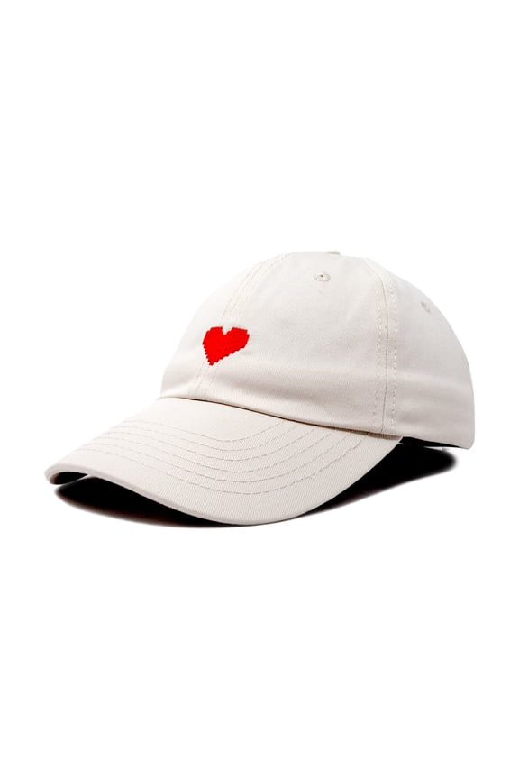 Pixel Heart Hat Womens Dad Hats Cotton Caps Embroidered Valentines Beige