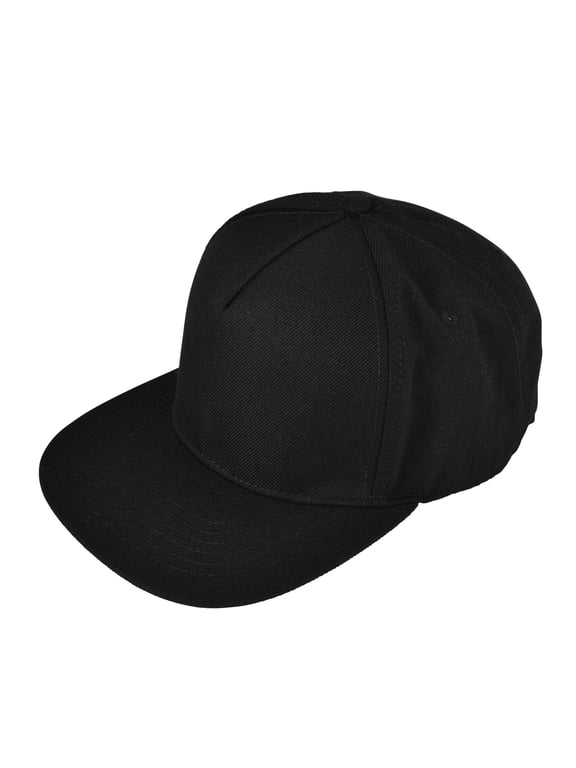 Premium 5 Panel Wool Blend Hat Flat Bill Cap Snapback (Black)