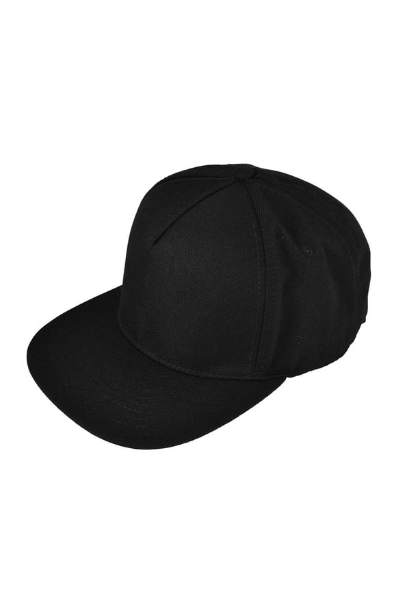 Premium 5 Panel Wool Blend Hat Flat Bill Cap Snapback (Black)