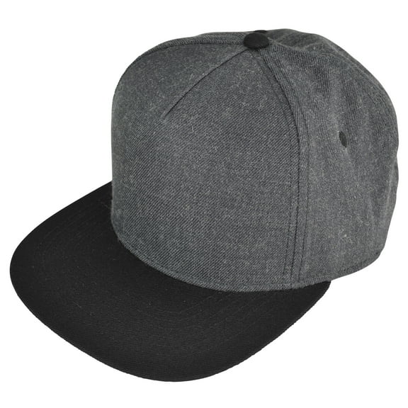 DALIX Premium 5 Panel Wool Blend Hat Flat Bill Cap Snapback (Dark Gray/Black)