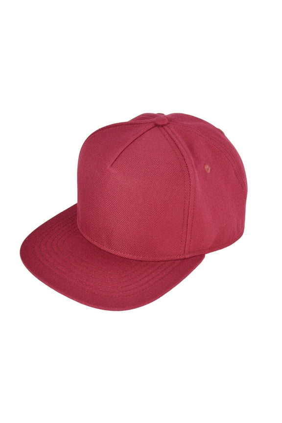 Premium 5 Panel Wool Blend Hat Flat Bill Cap Snapback (Maroon)