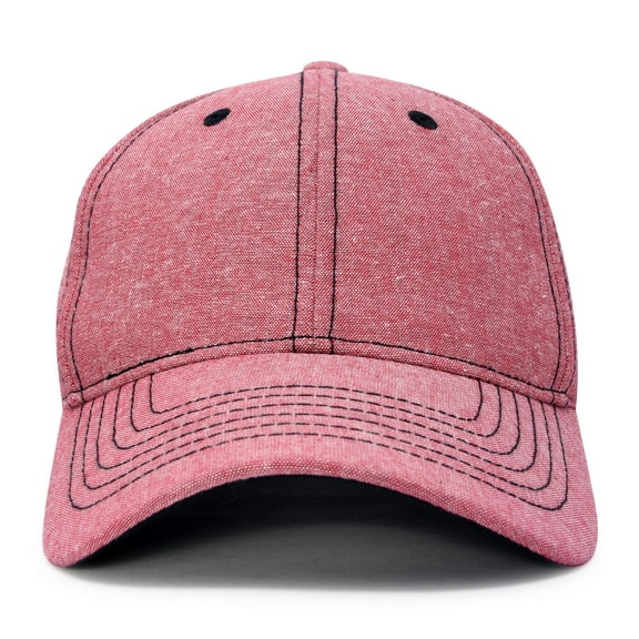 DALIX Premium Chambray Low Crown Cap Curved Bill 6 Panel Hat (Red)