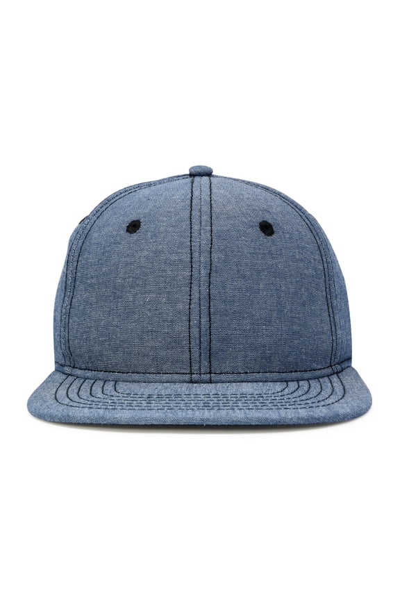 Premium Flat Bill Snapback Chambray Hat 6 Panel Cap (Navy Blue)
