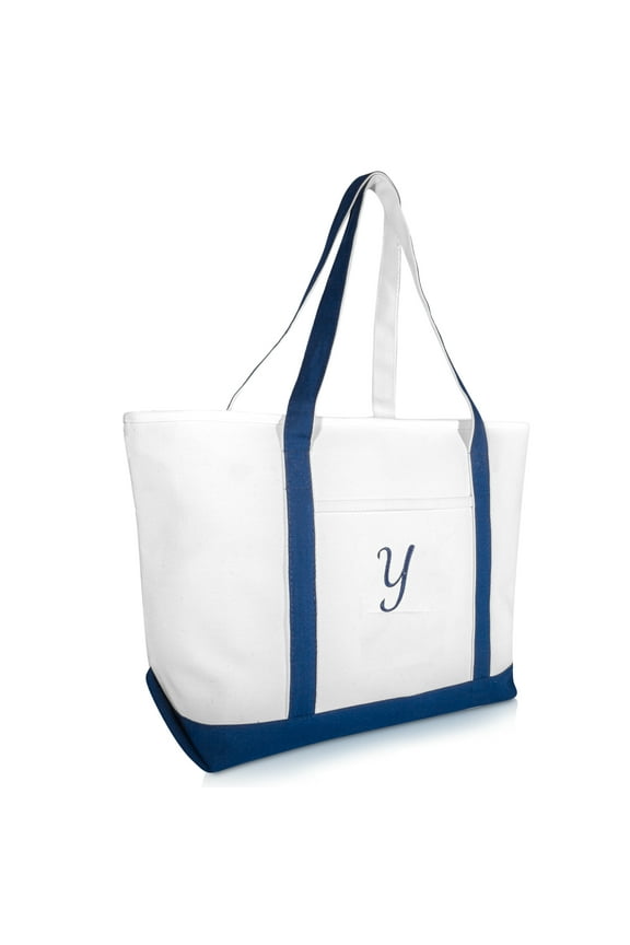 Quality Canvas Tote Bags Large Beach Bags Navy Blue Monogrammed Y
