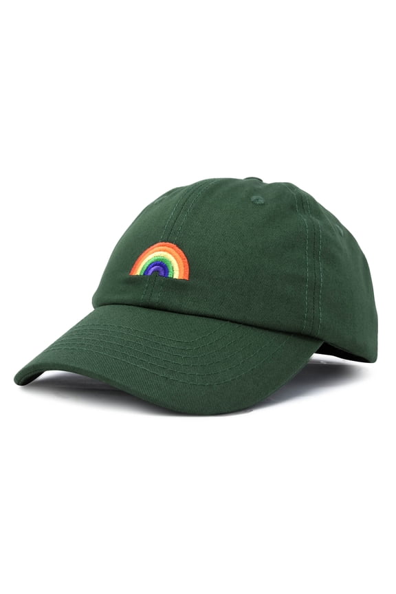 Rainbow Baseball Cap Womens Hats Cute Hat Soft Cotton Caps in Dark Green