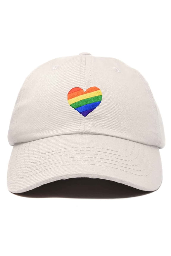 Rainbow Heart Hat Embroidered Mens Womens Baseball Cap in Beige