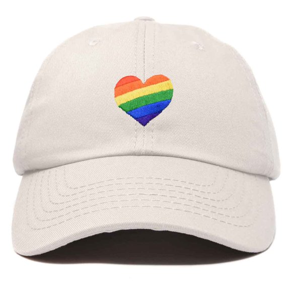 DALIX Rainbow Heart Hat Embroidered Mens Womens Baseball Cap in Beige