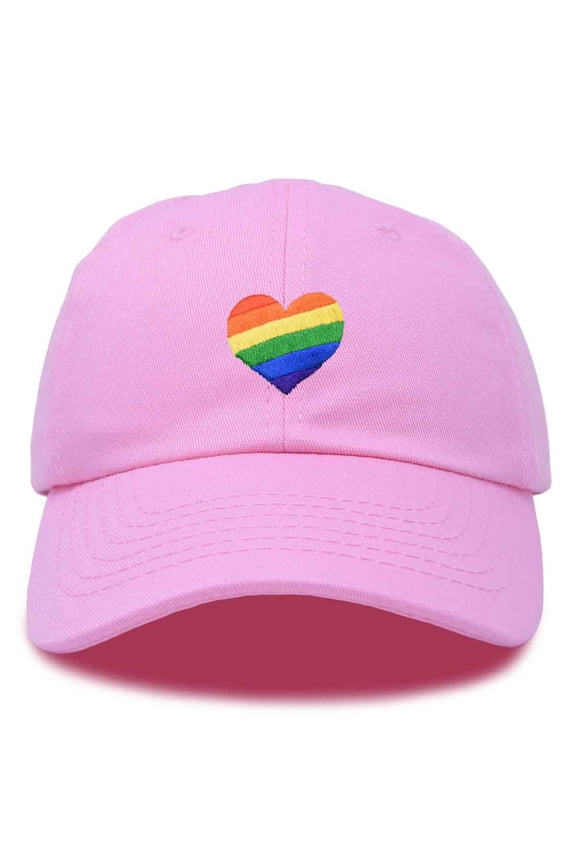 Rainbow Heart Hat Embroidered Mens Womens Baseball Cap in Light Pink