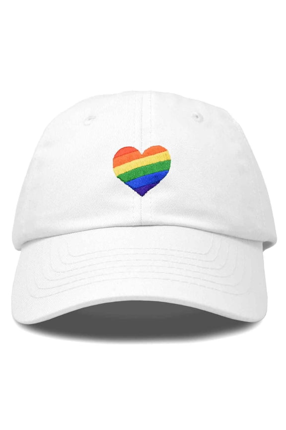 Rainbow Heart Hat Embroidered Mens Womens Baseball Cap in White