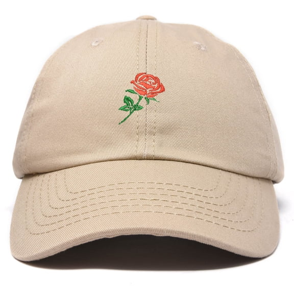DALIX Red Rose Hat Premium Embroidered Baseball Cap Mens Womens in Khaki