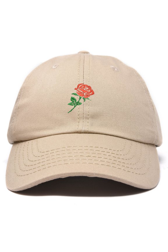 Red Rose Hat Premium Embroidered Baseball Cap Mens Womens in Khaki