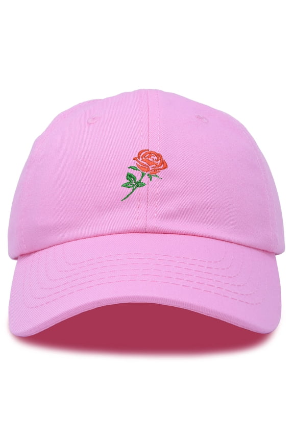 Red Rose Hat Premium Embroidered Baseball Cap Mens Womens in Light Pink