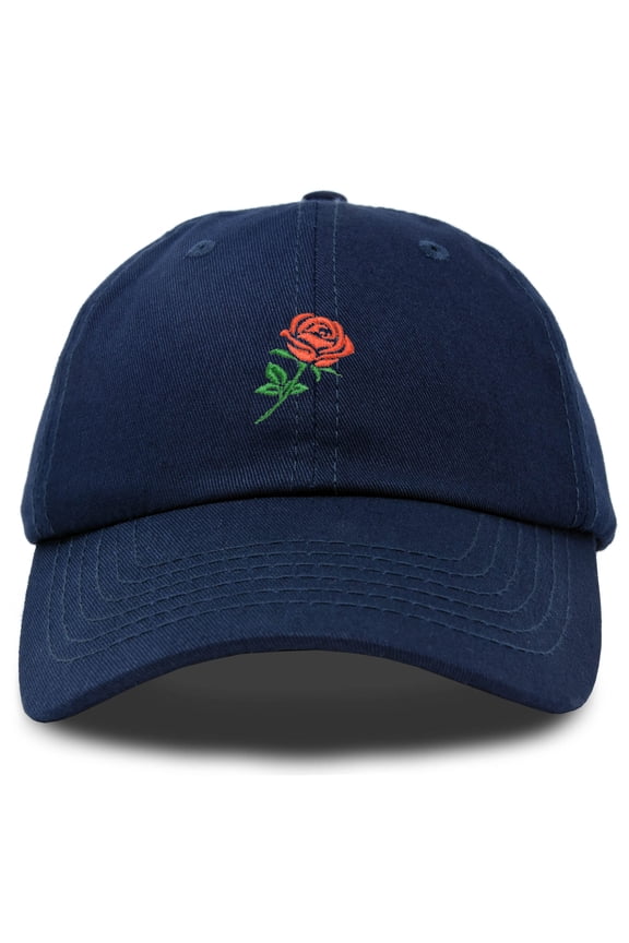 Red Rose Hat Premium Embroidered Baseball Cap Mens Womens in Navy Blue