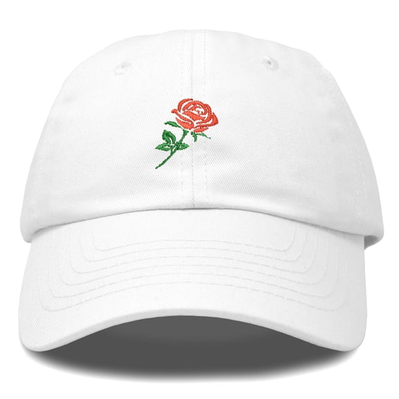 DALIX Red Rose Hat Premium Embroidered Baseball Cap Mens Womens in White