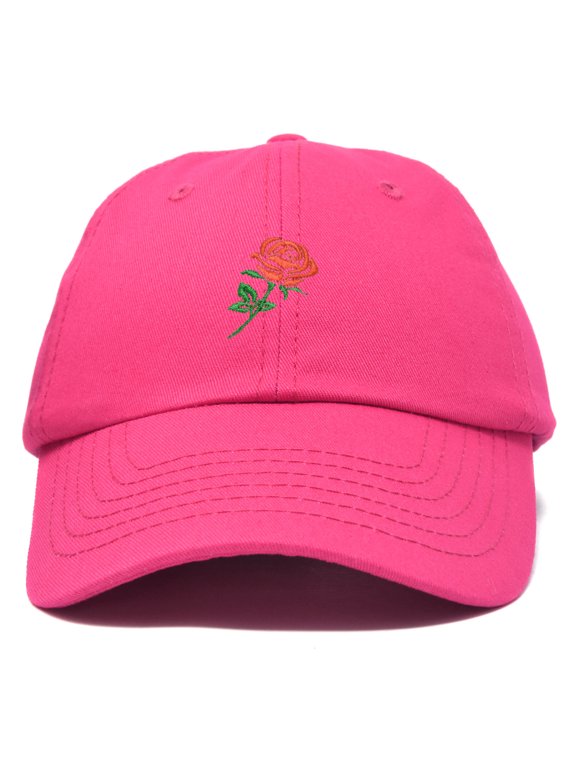Red Rose Hat Premium Embroidered Baseball Cap Womens in Hot Pink