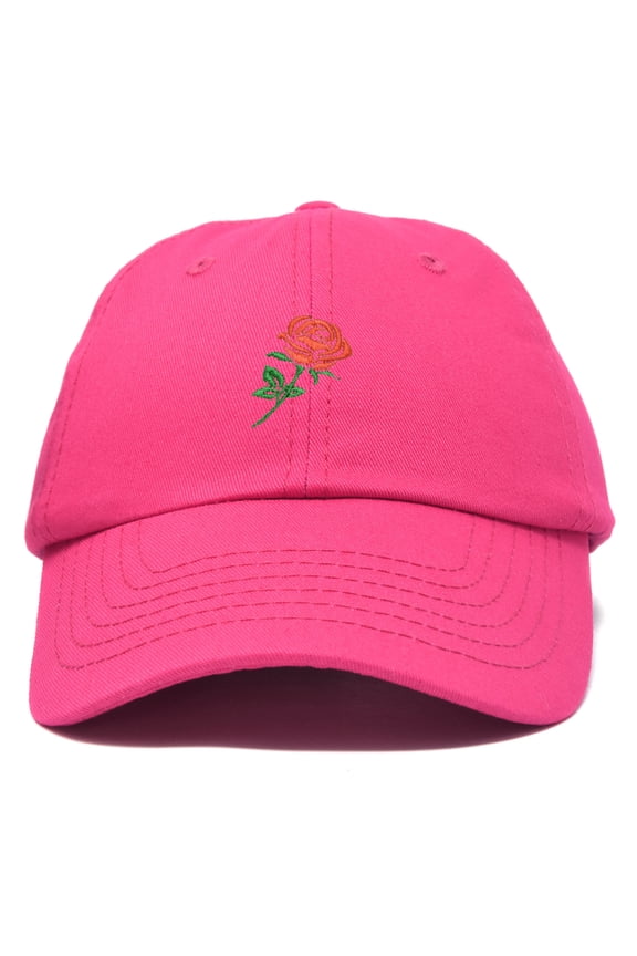 Red Rose Hat Premium Embroidered Baseball Cap Womens in Hot Pink