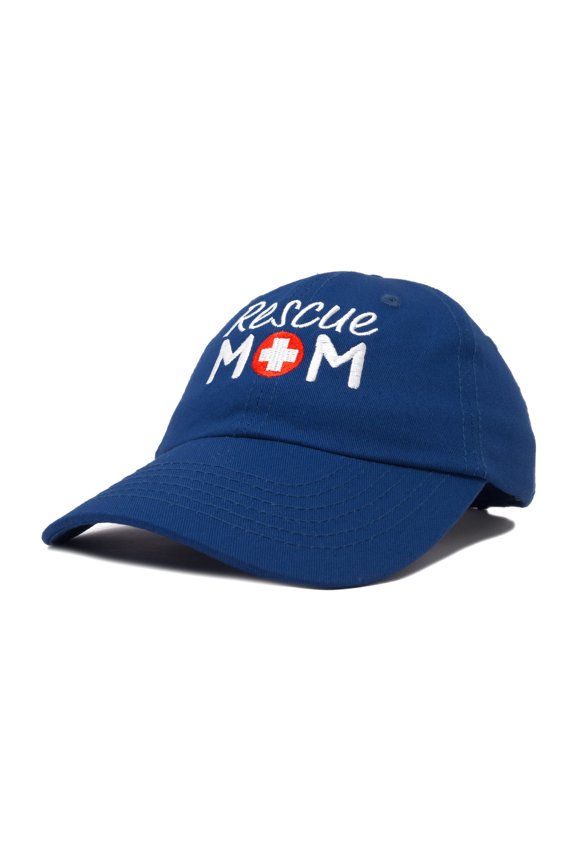 Rescue Mom Womens Baseball Cap Dad Hat in Royal Blue