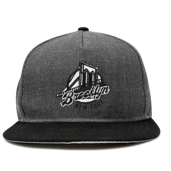 DALIX Retro Brooklyn Hat Flat Bill Snapback Embroidered Baseball Cap in Black Dark Gray