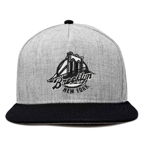 DALIX Retro Brooklyn Hat Flat Bill Snapback Embroidered Baseball Cap in Black Light Gray