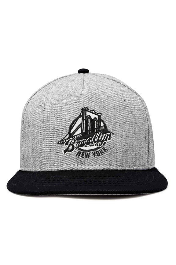 Retro Brooklyn Hat Flat Bill Snapback Embroidered Baseball Cap in Black Light Gray