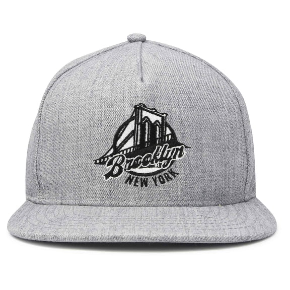 DALIX Retro Brooklyn Hat Flat Bill Snapback Embroidered Baseball Cap in Light Gray
