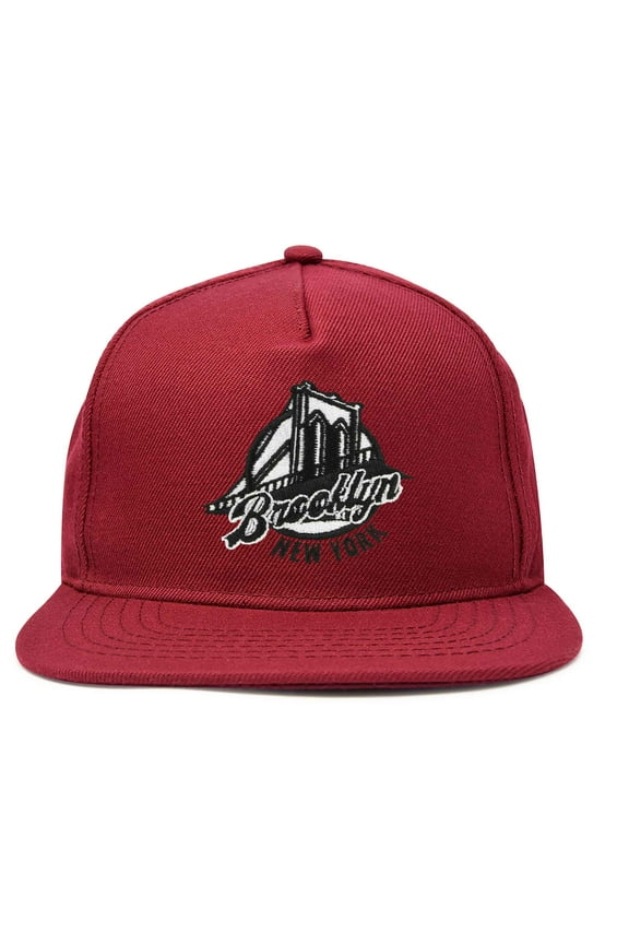 Retro Brooklyn Hat Flat Bill Snapback Embroidered Baseball Cap in Maroon