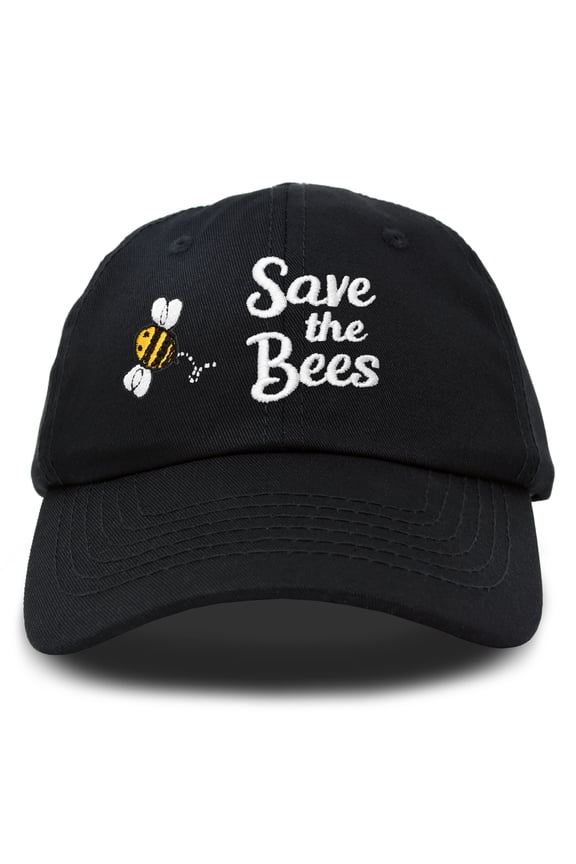 Save The Bees Baseball Cap Dad Hat Embroidered Womens Girls in Black