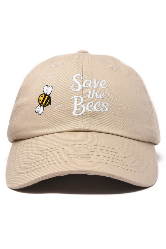 Save The Bees Baseball Cap Dad Hat Embroidered Womens Girls in Khaki