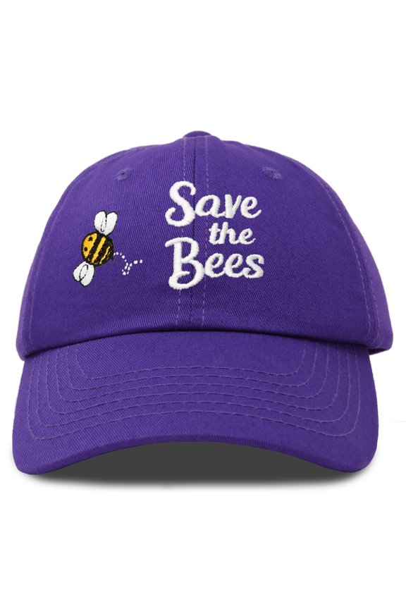 Save The Bees Baseball Cap Dad Hat Embroidered Womens Girls in Purple