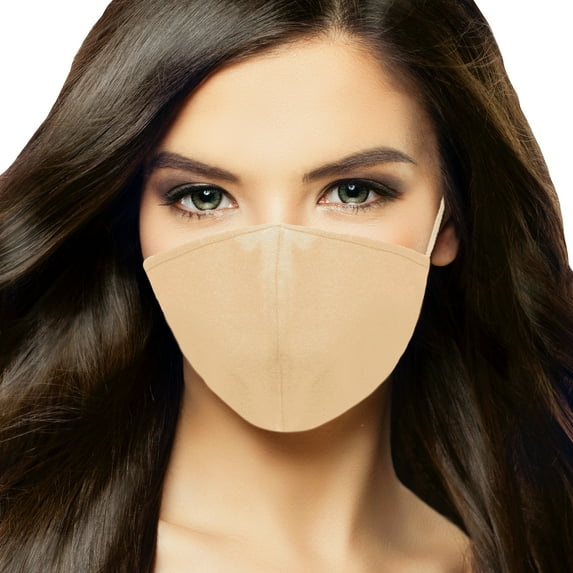 DALIX Skin Tone Cloth Face Mask 3 Layer Filter Pocket Nose Piece in Sand - L-XL