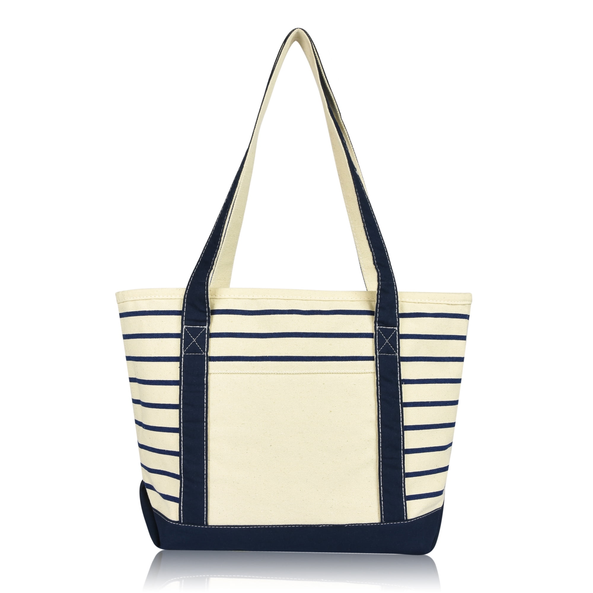 DALIX Small Stripe Tote Deluxe Shoulder Bag Cotton Canvas in Navy Blue ...